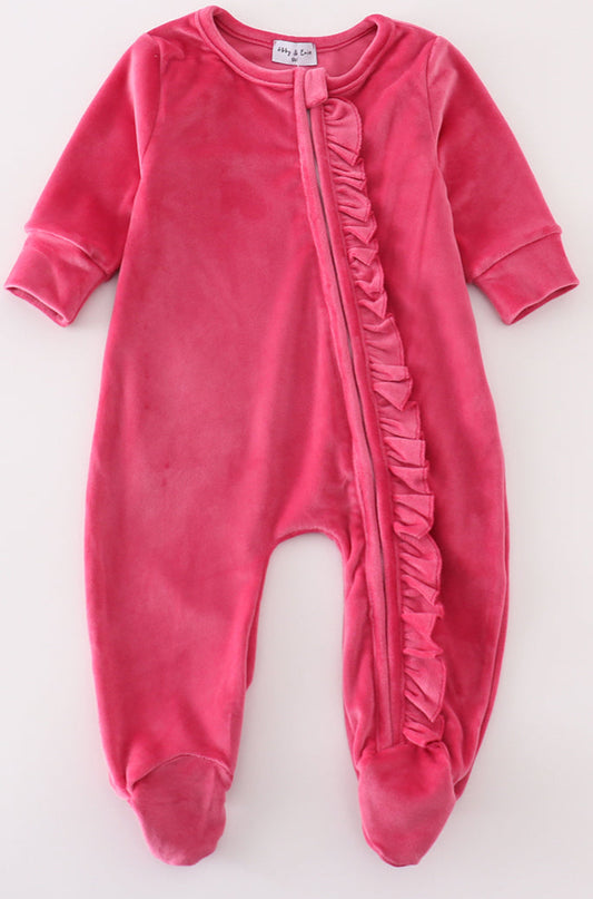 Hot Pink Velvet Romper
