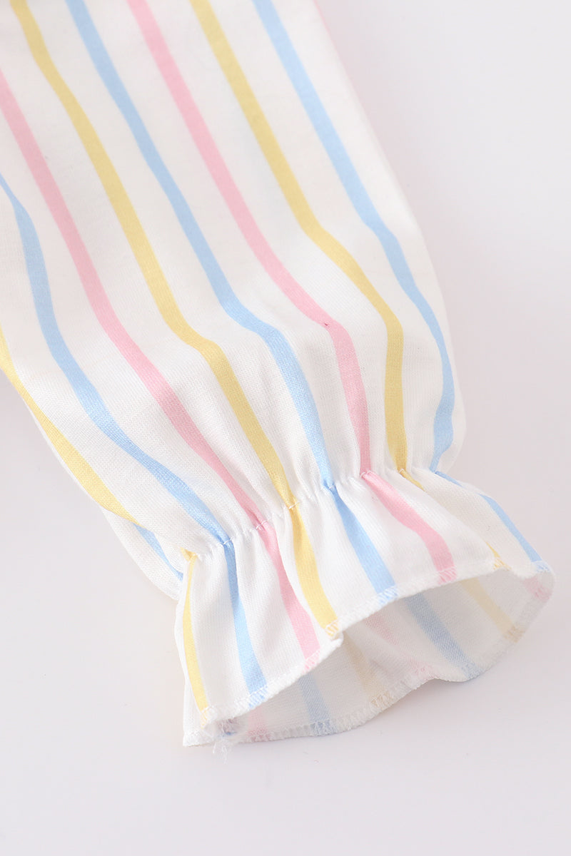 STRIPE PRINCESS EMBROIDERY GIRL ROMPER