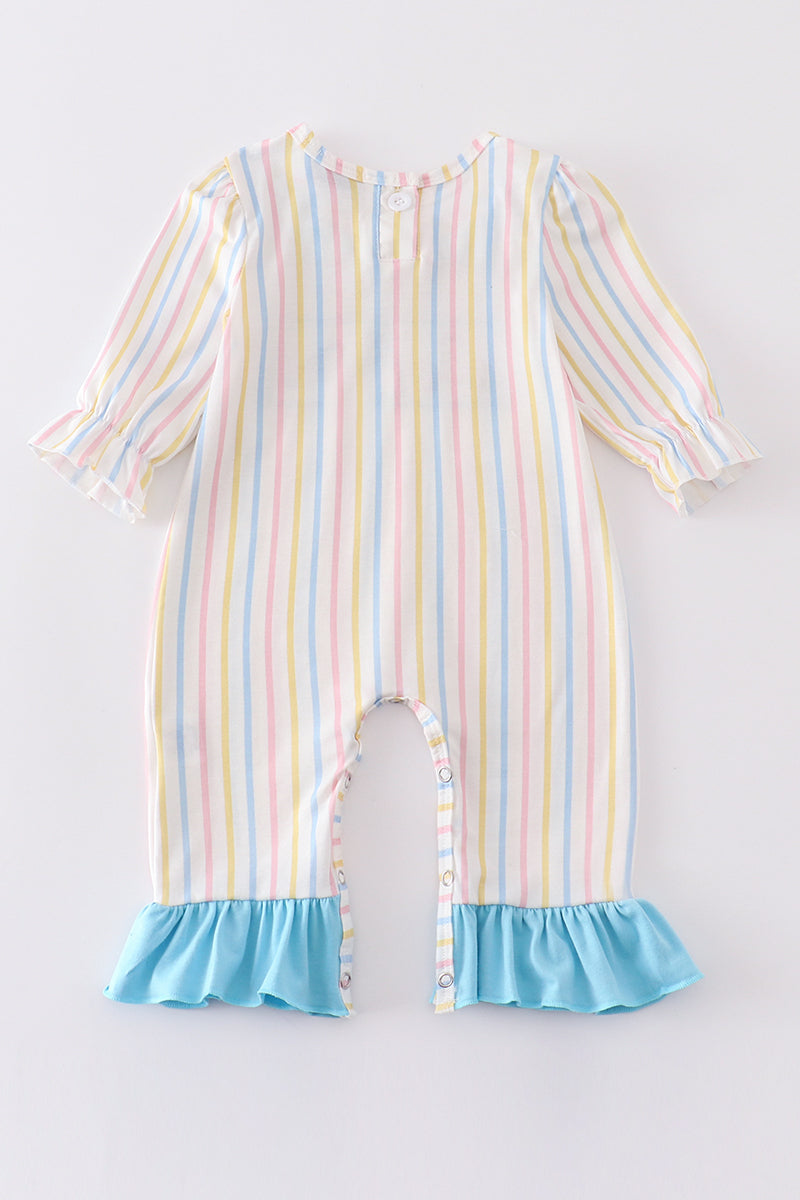STRIPE PRINCESS EMBROIDERY GIRL ROMPER