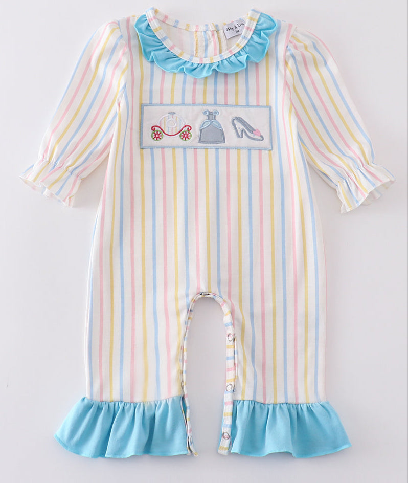 STRIPE PRINCESS EMBROIDERY GIRL ROMPER