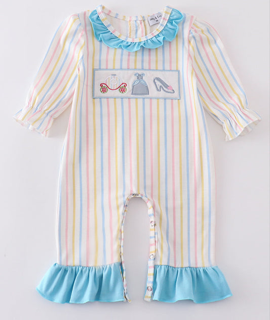 STRIPE PRINCESS EMBROIDERY GIRL ROMPER