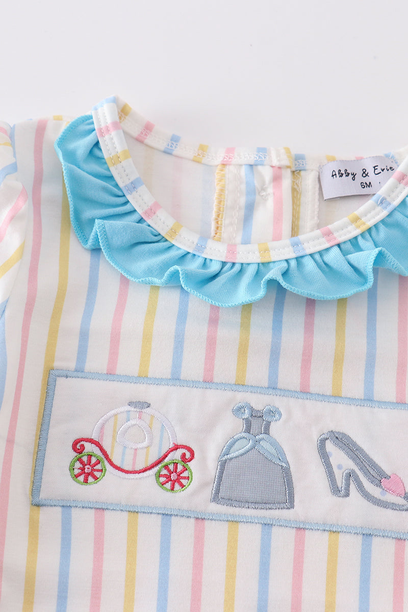 STRIPE PRINCESS EMBROIDERY GIRL ROMPER