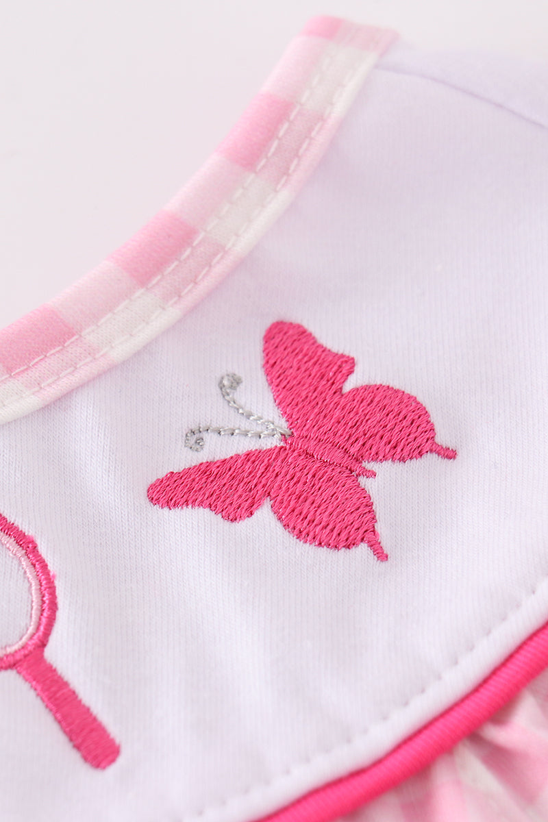 PINK BARBIE EMBROIDERY GINGHAM GIRL BLOOMER SET