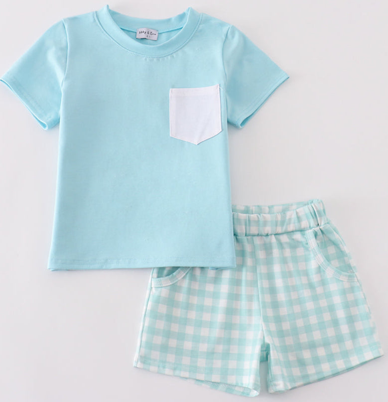 BLUE GINGHAM BOY SHORTS SET