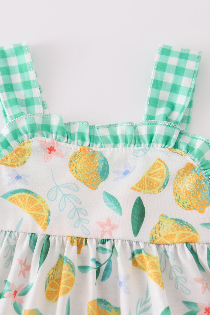GREEN LEMON PIRNT GIRL BLOOMER SET