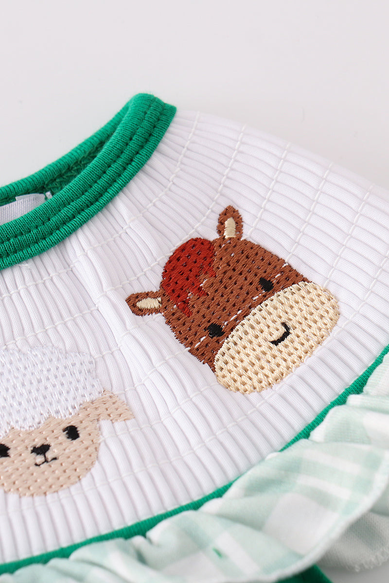 GREEN FARM EMBROIDERY SMOCKED GIRL BLOOMER SET