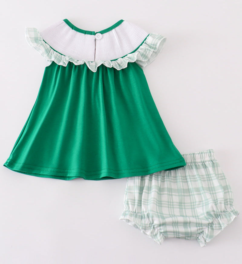 GREEN FARM EMBROIDERY SMOCKED GIRL BLOOMER SET