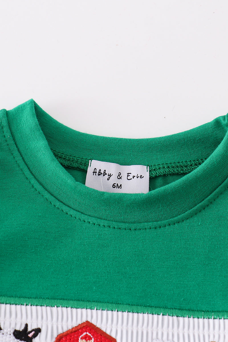 GREEN FARM EMBROIDERY SMOCKED BOY SHORT SET