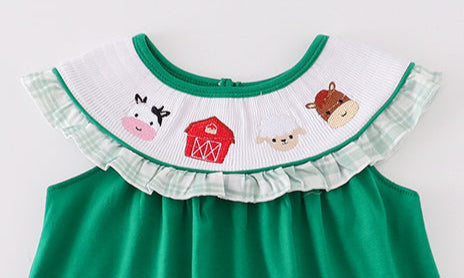 GREEN FARM EMBROIDERY SMOCKED GIRL DRESS