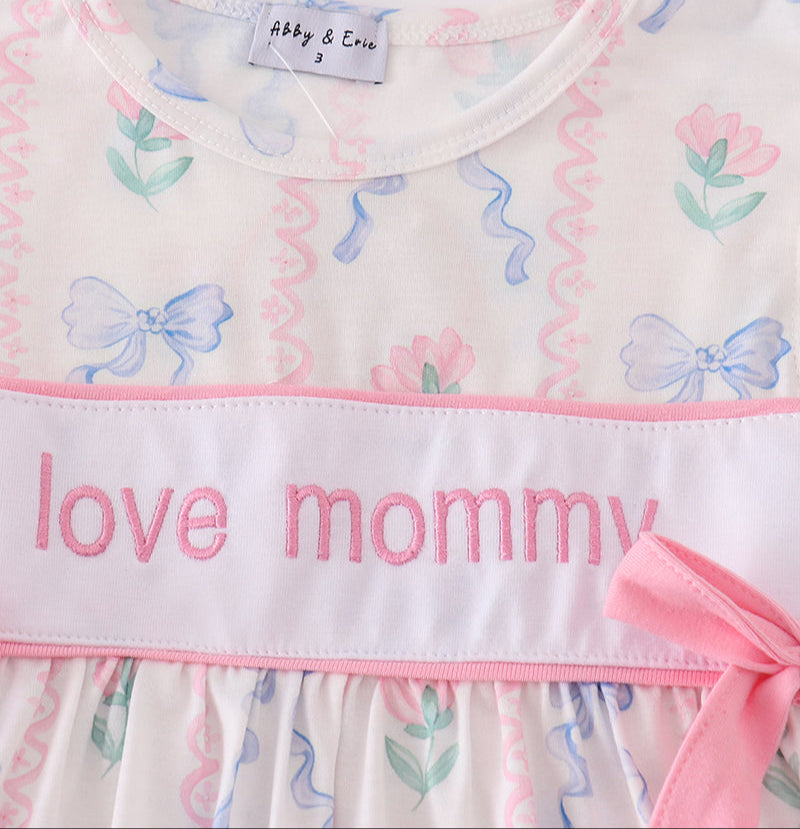 PINK BOW I LOVE MOMMY EMBROIDERY GIRL SET 18M