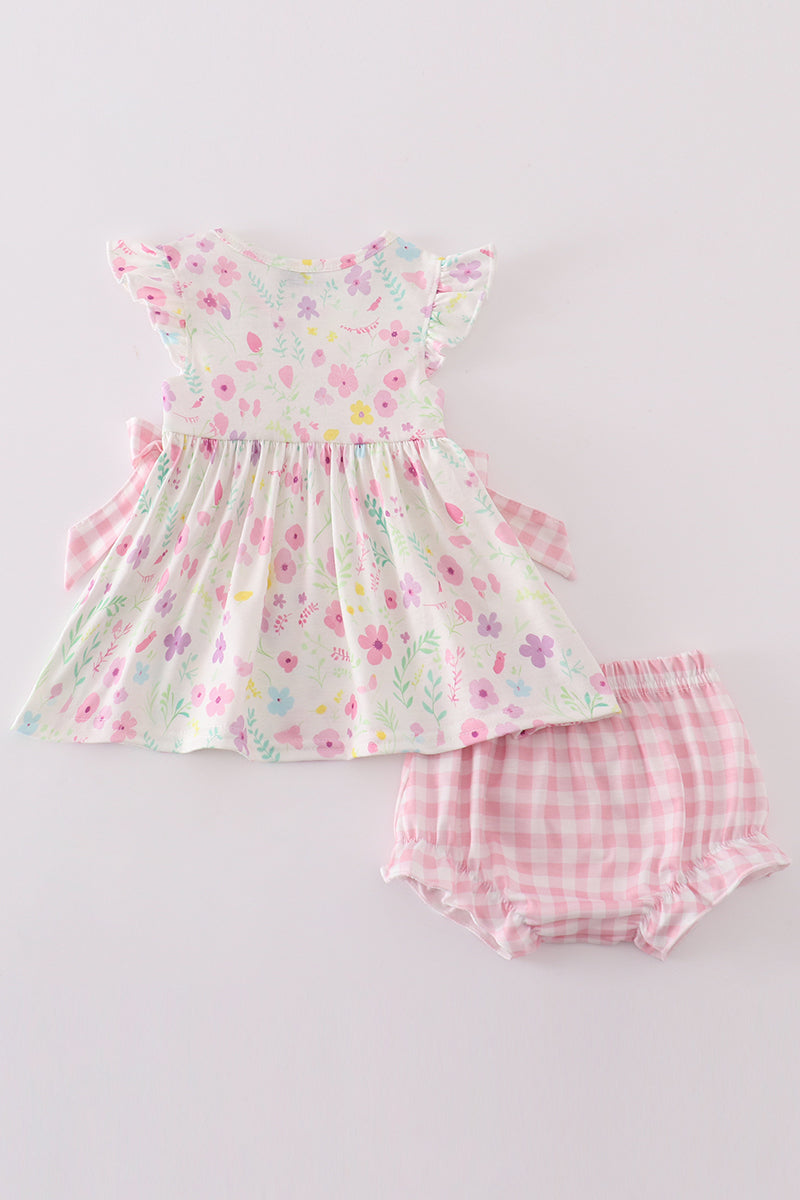 PINK FLORAL MINNIE MOUSE EMBROIDERY GIRL BLOOMER SET
