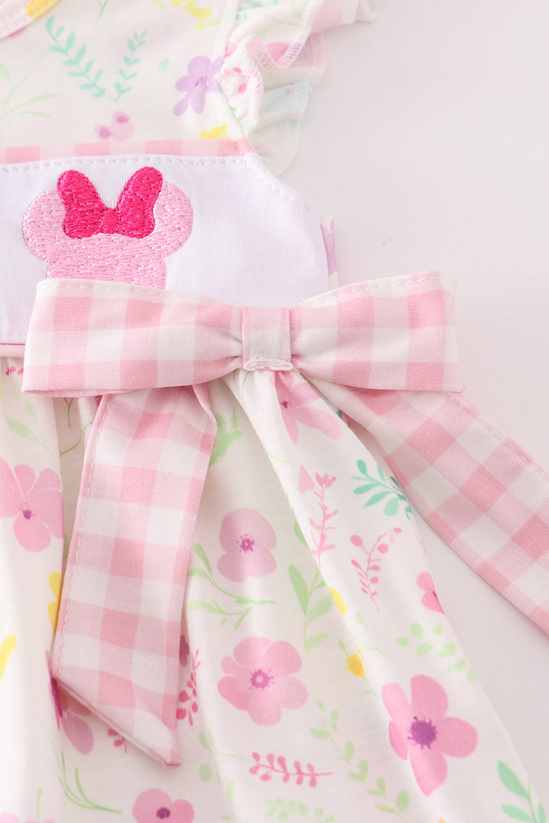 PINK FLORAL MINNIE MOUSE EMBROIDERY GIRL BLOOMER SET