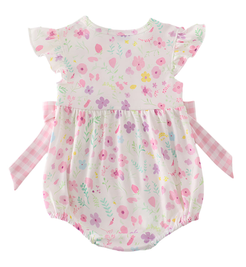 PINK FLORAL MOUSE EMBROIDERY GIRL BUBBLE; Size 2