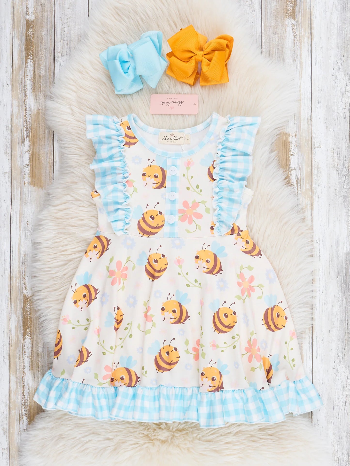 Honey Bee Gingham Ruffle Dress