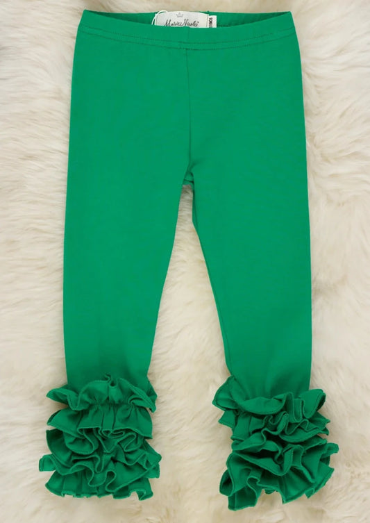 Green Cotton Ruffle Leggings