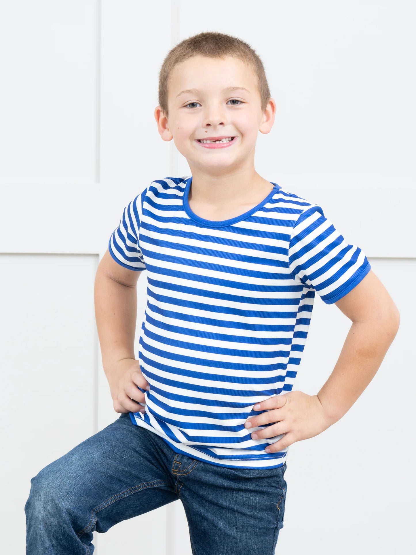 KY Pre-Teen Blue & White Striped Shirt (Unisex)
