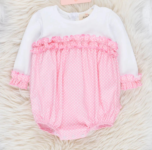 Pink & White Polka Dot Bow Back Bubble: 12-18M
