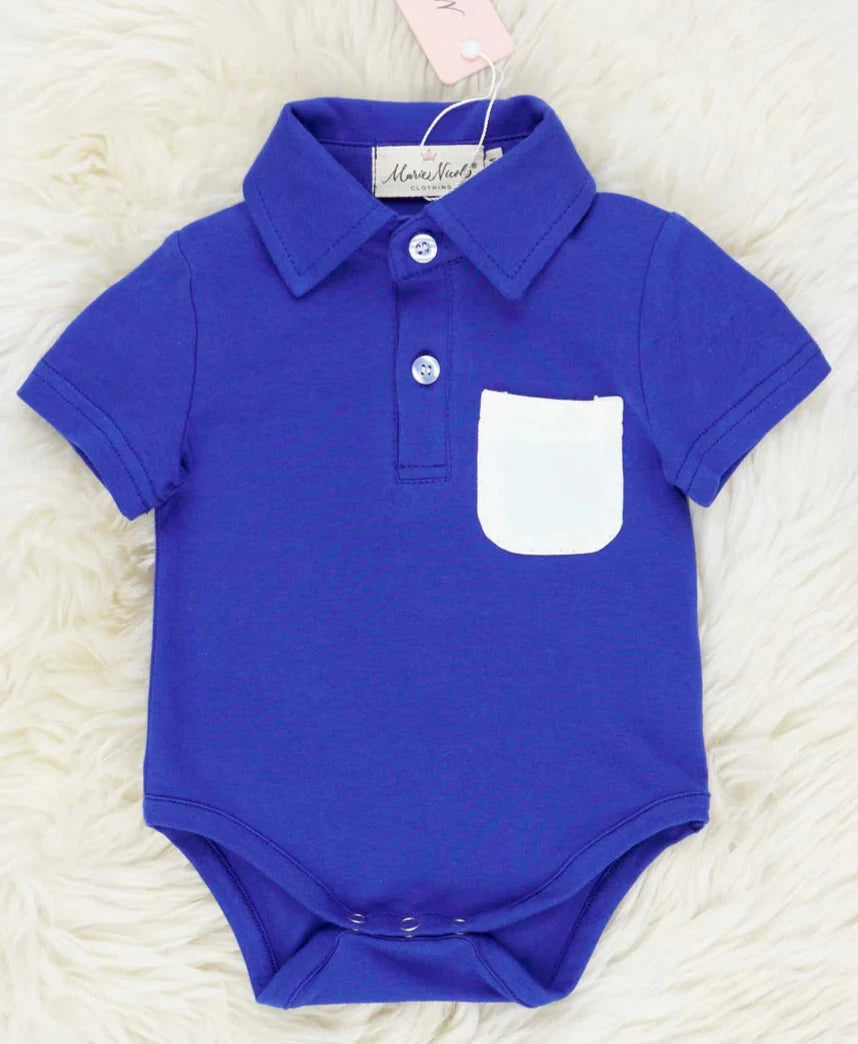 Blue and White Polo Romper