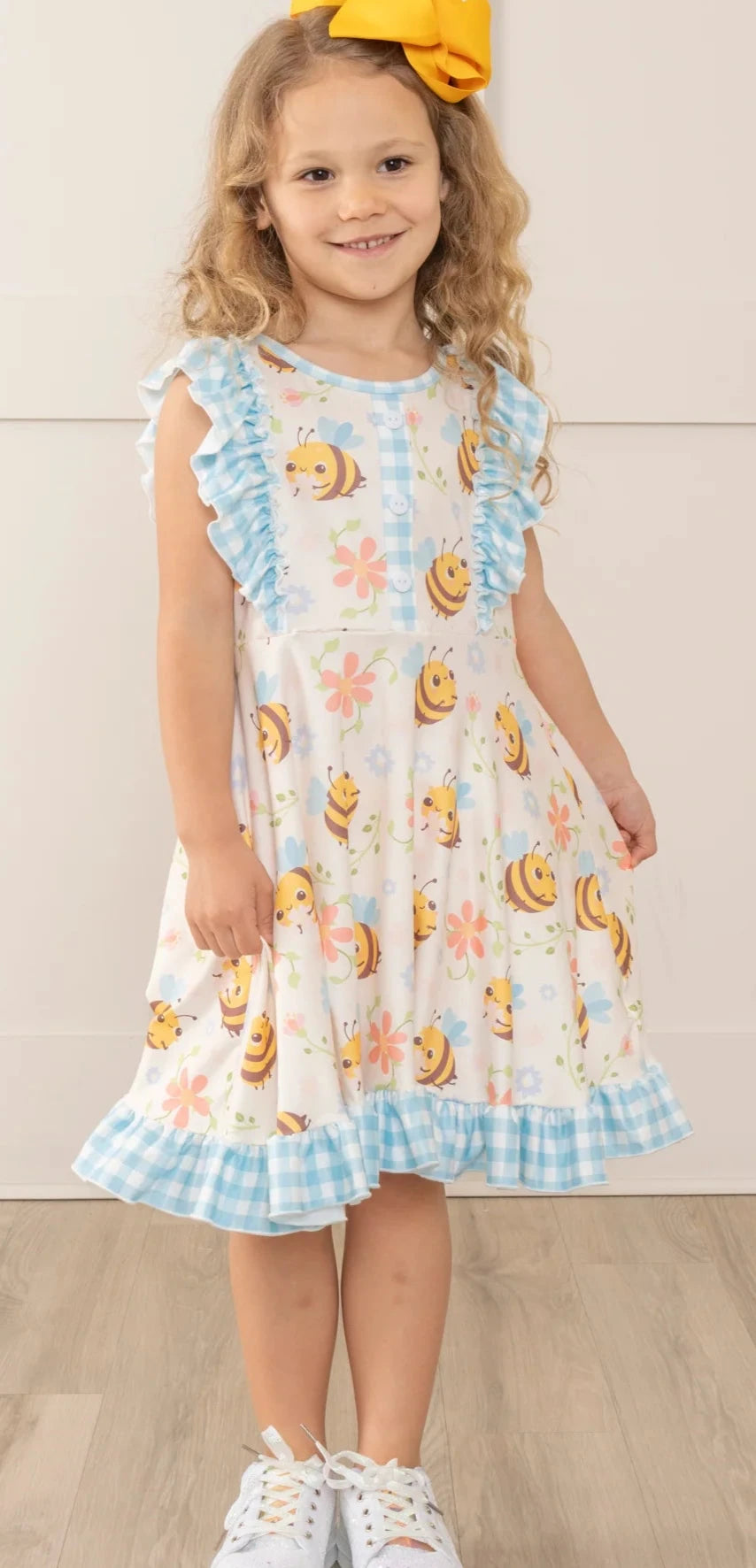 Honey Bee Gingham Ruffle Dress