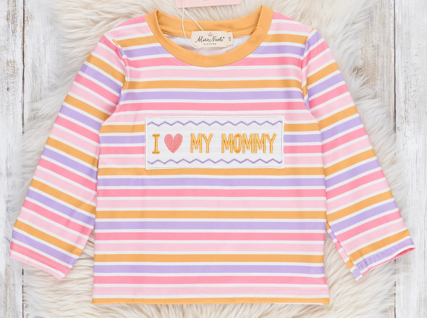 Pink & Purple Stripes Smocked Mommy Love Shirt