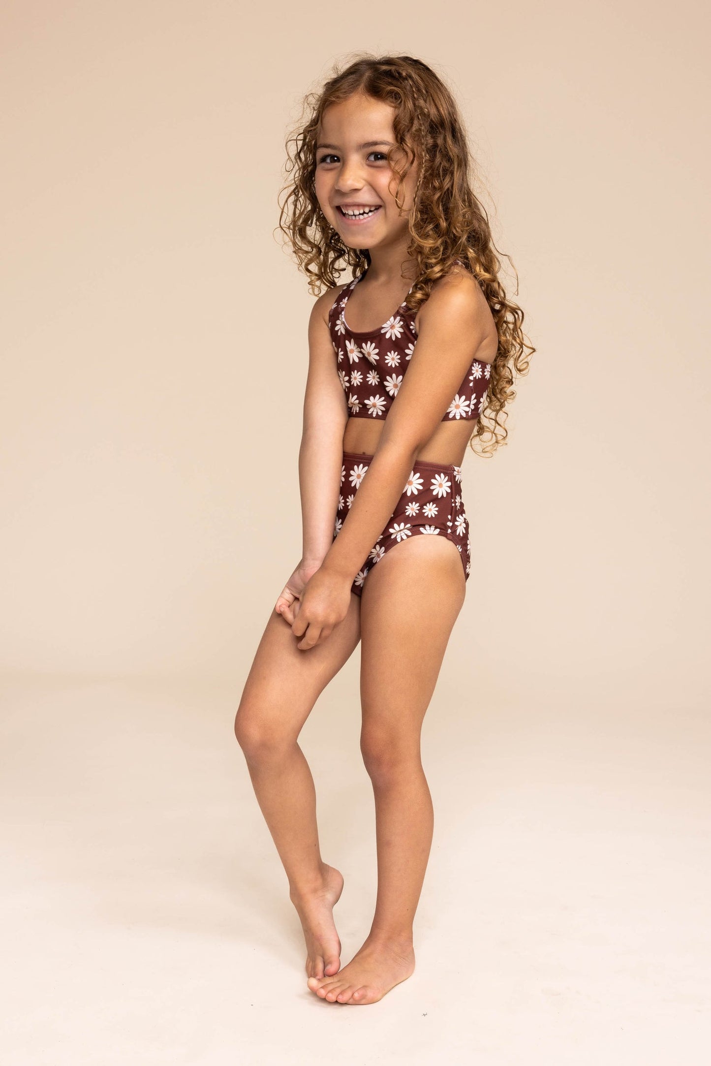 BROWN DAISY PRINT 2PC SWIMSUIT (RUNS SMALL! -GO UP 1-2 SIZES)
