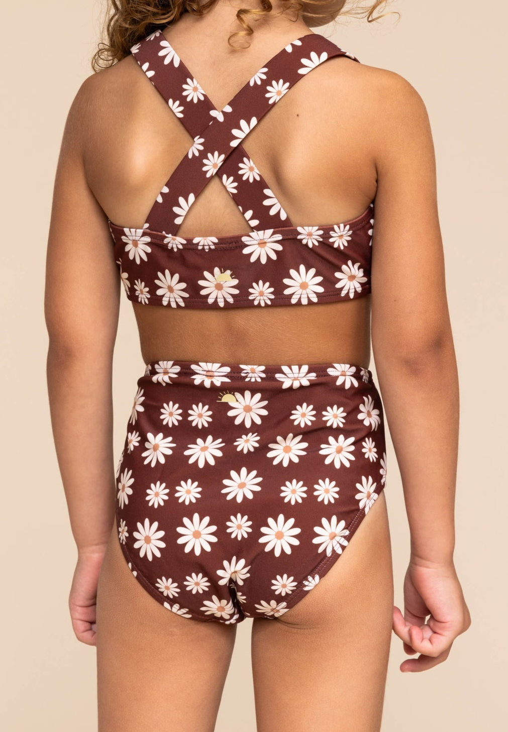 BROWN DAISY PRINT 2PC SWIMSUIT (RUNS SMALL! -GO UP 1-2 SIZES)