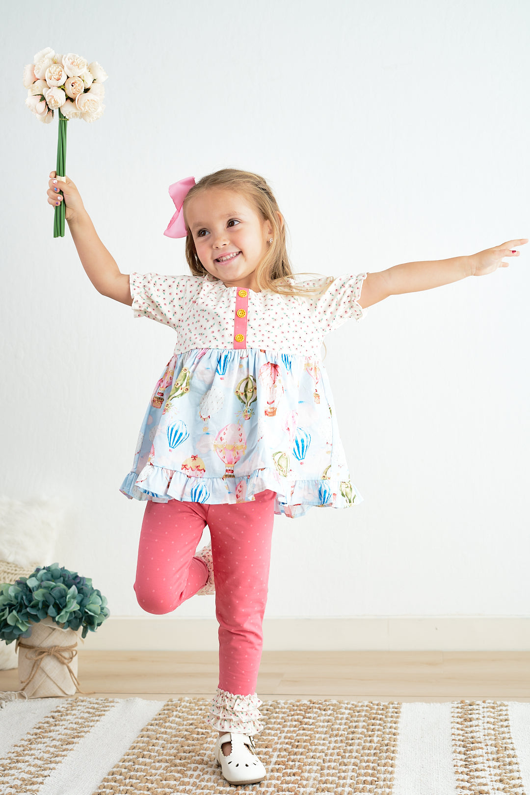 PLATINUM BALLOON PRINT FLORAL RUFFLE GIRL SET