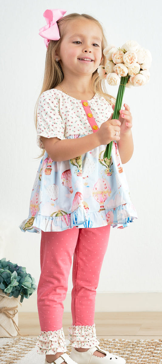 PLATINUM BALLOON PRINT FLORAL RUFFLE GIRL SET