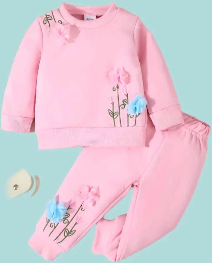 Pink 2 Piece Sweatshirt and Pants with chiffon floral