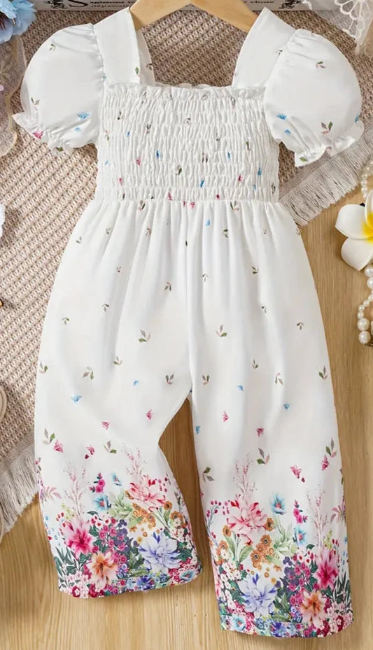 Elegant Floral Print Romper Girls