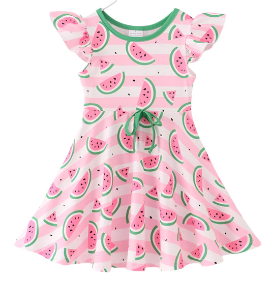 Watermelon Pink and trimmed in Green Dress