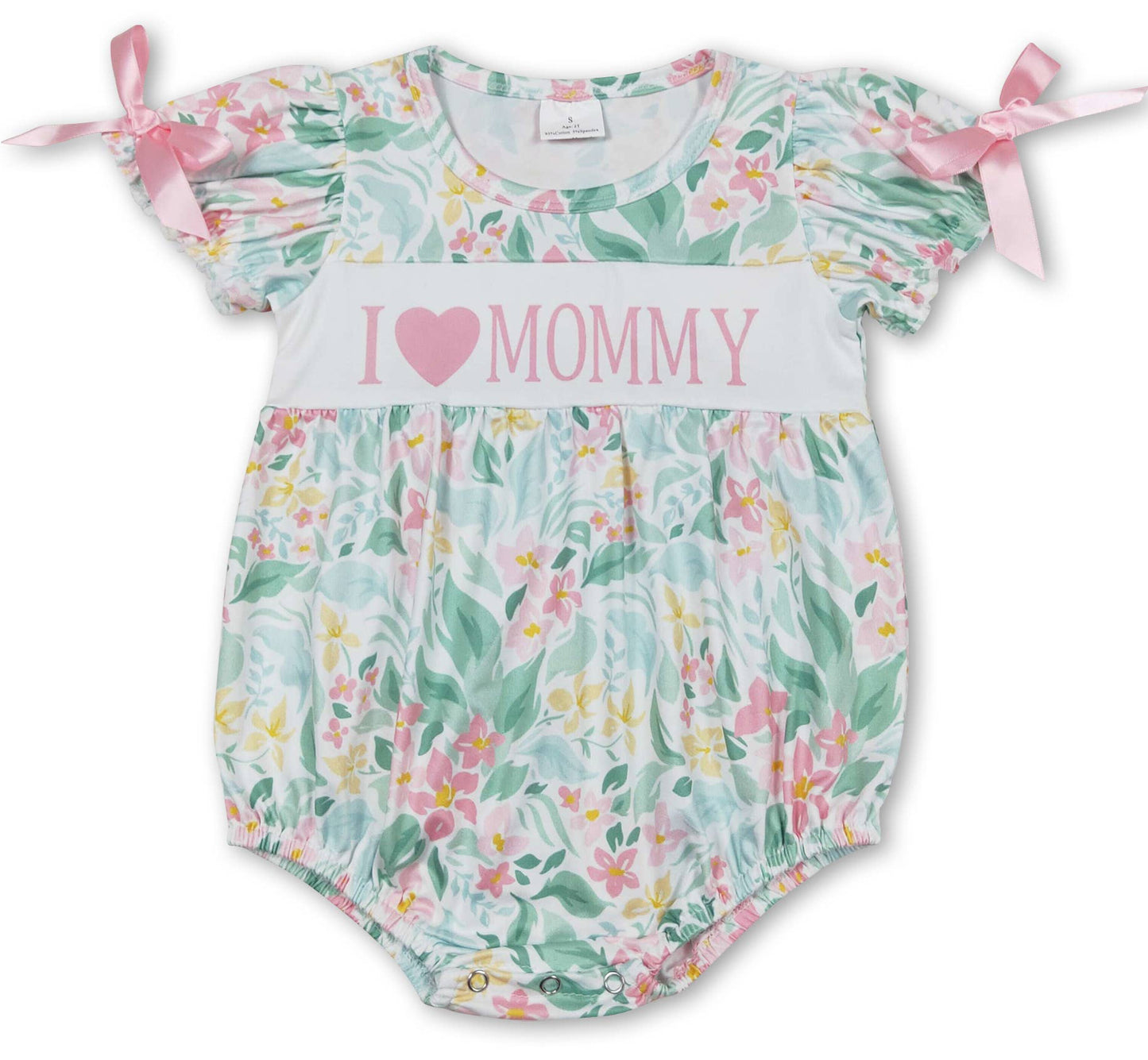 Short sleeves floral I love MOMMY mother's day girls romper: 6-12M