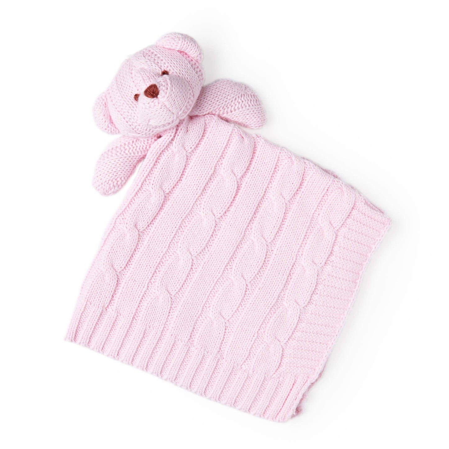 Cable Knit Bear Security Blanket: Pink