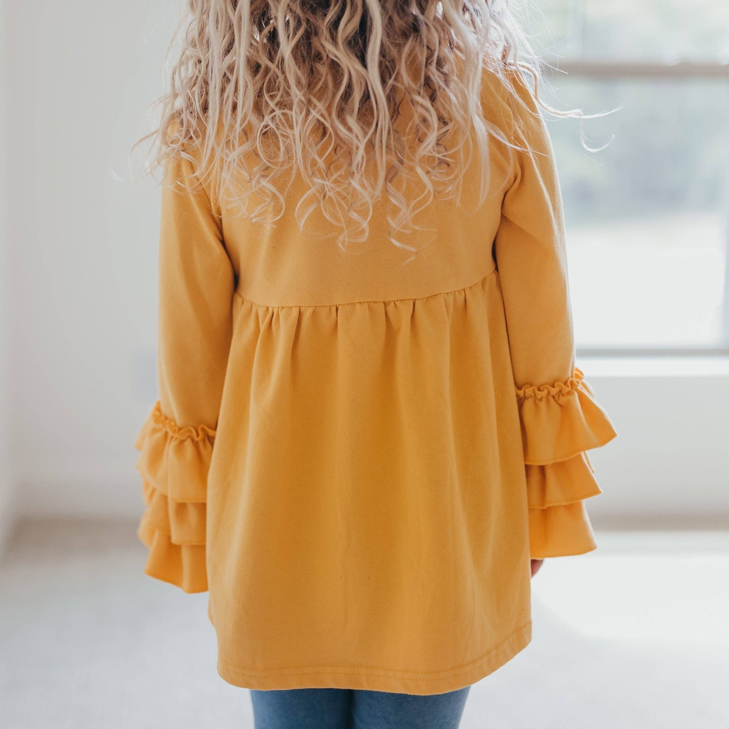 Girls Mustard 3 Ruffle Sleeve Blouse Summer Shirt: 5/6