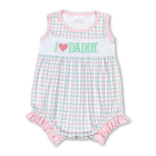 I love DADDY pink plaid sleeveless father's day girls romper: 6-12M
