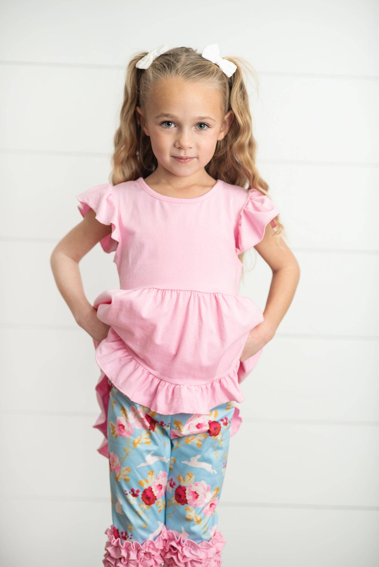 Girls Pink Floral Ruffle Set