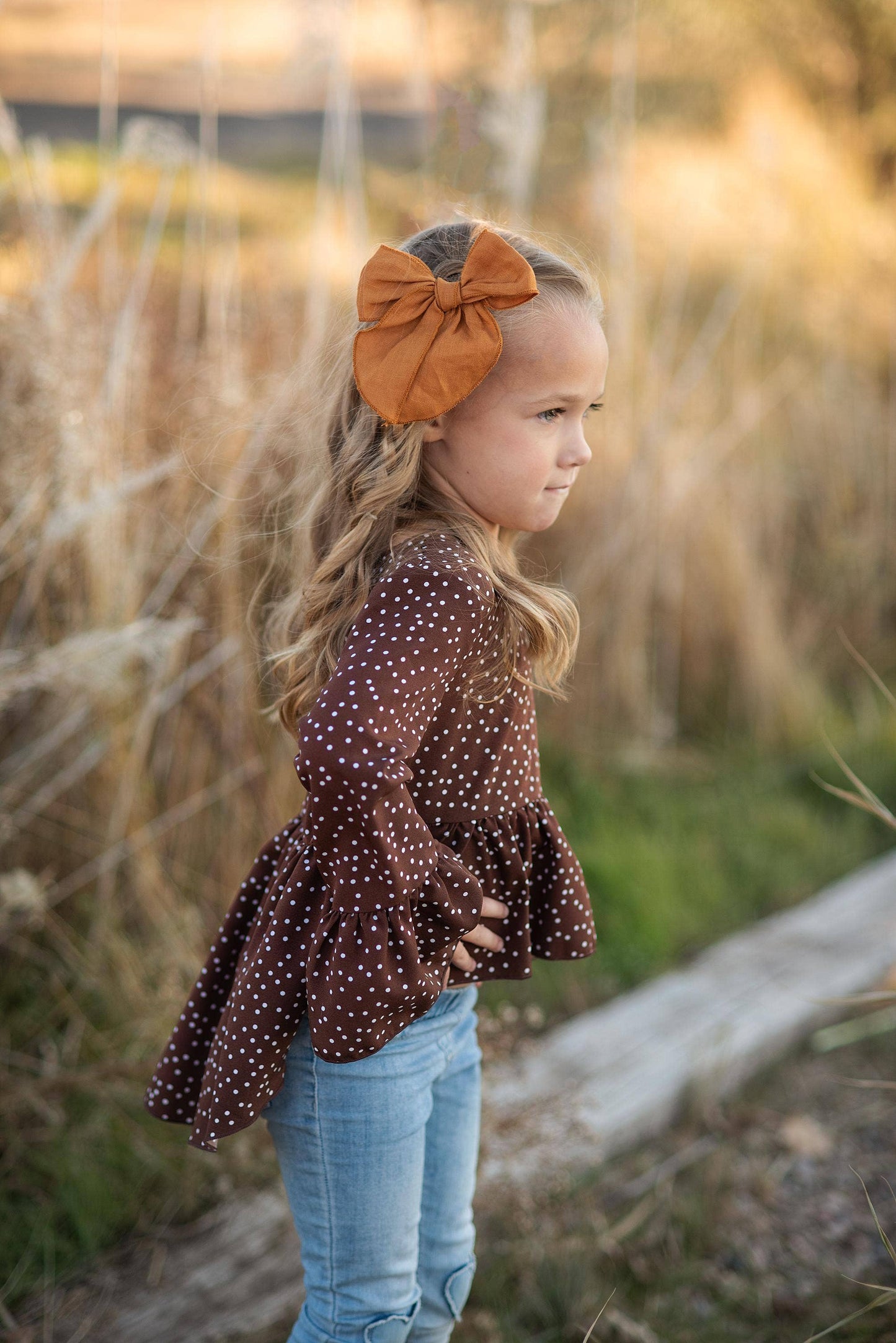 Girls Brown Polka Dot Hi Lo Ruffle Shirt Blouse: 10/12