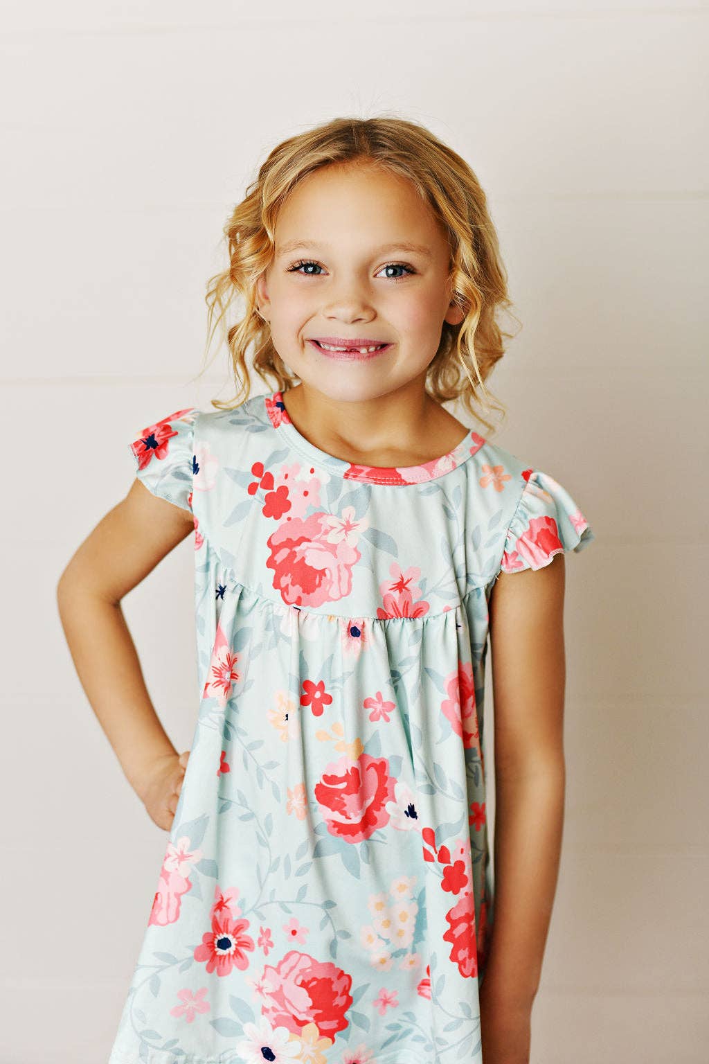 Girls Mint Floral Striped Ruffle Short Set