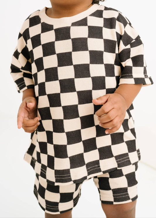 Black Checkered Waffle Bamboo Sleepwear Lounge and shorts set: