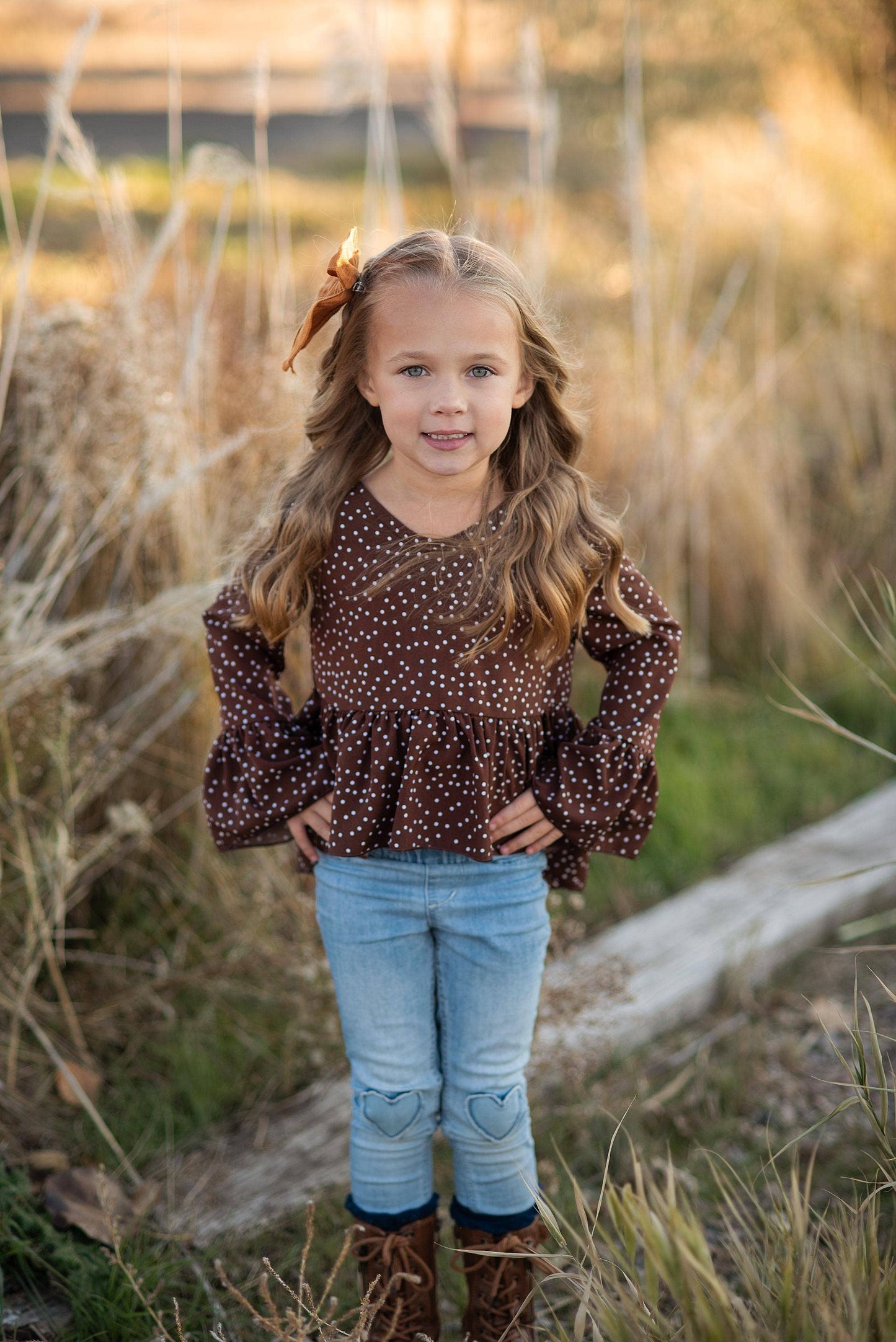 Girls Brown Polka Dot Hi Lo Ruffle Shirt Blouse: 10/12
