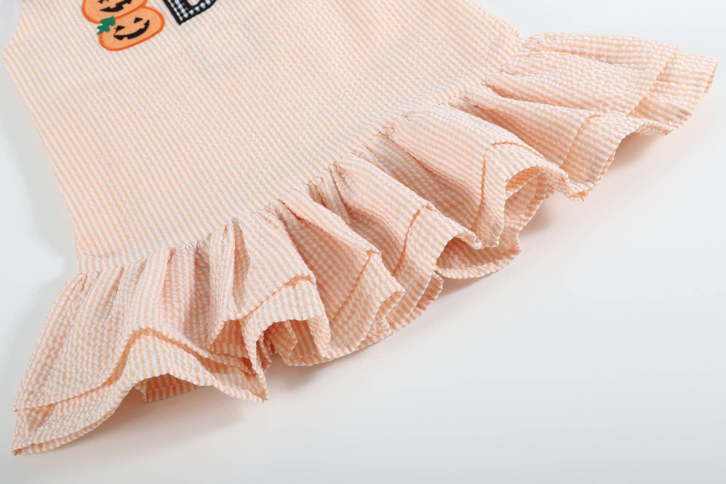 Orange Seersucker Halloween Boo Ruffle Dress-Lil Cactus