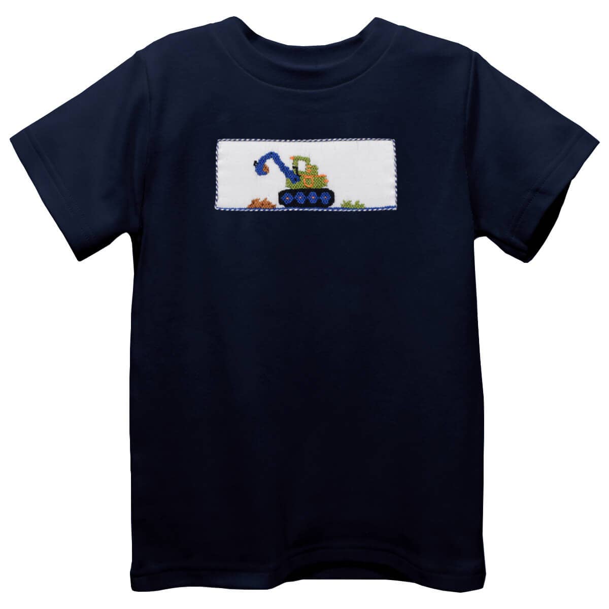 Excavator Smocked Navy Knit Short Sleeve Boys T-Shirt: