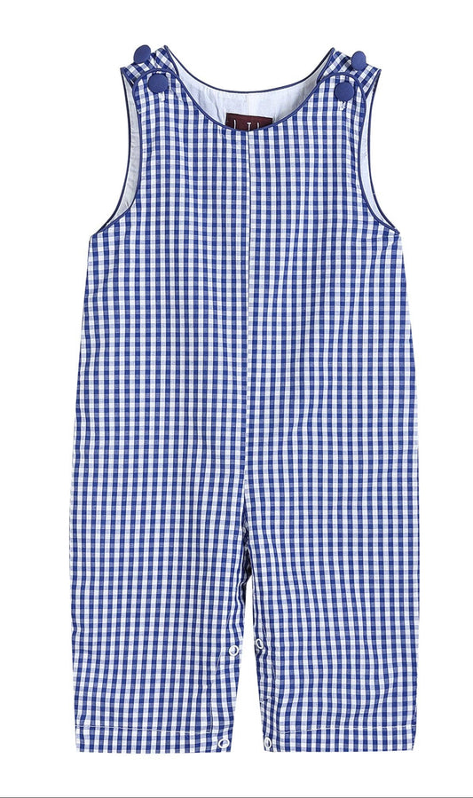 Dark Blue Gingham Overalls: 2T
