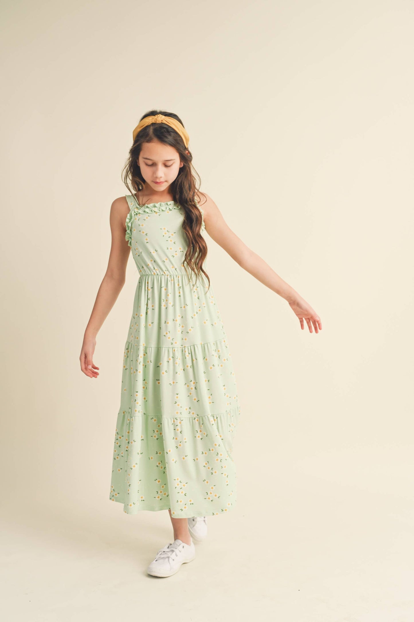 RUFFLE TIERED MAXI DRESS GREEN FLORAL