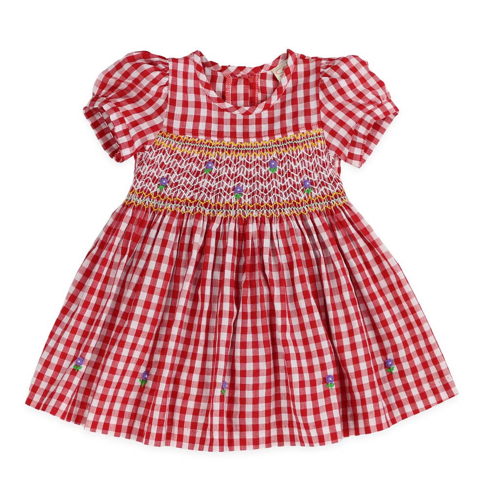 Red Gingham Hand Smocked Dress: Marie Louise Red Gingham