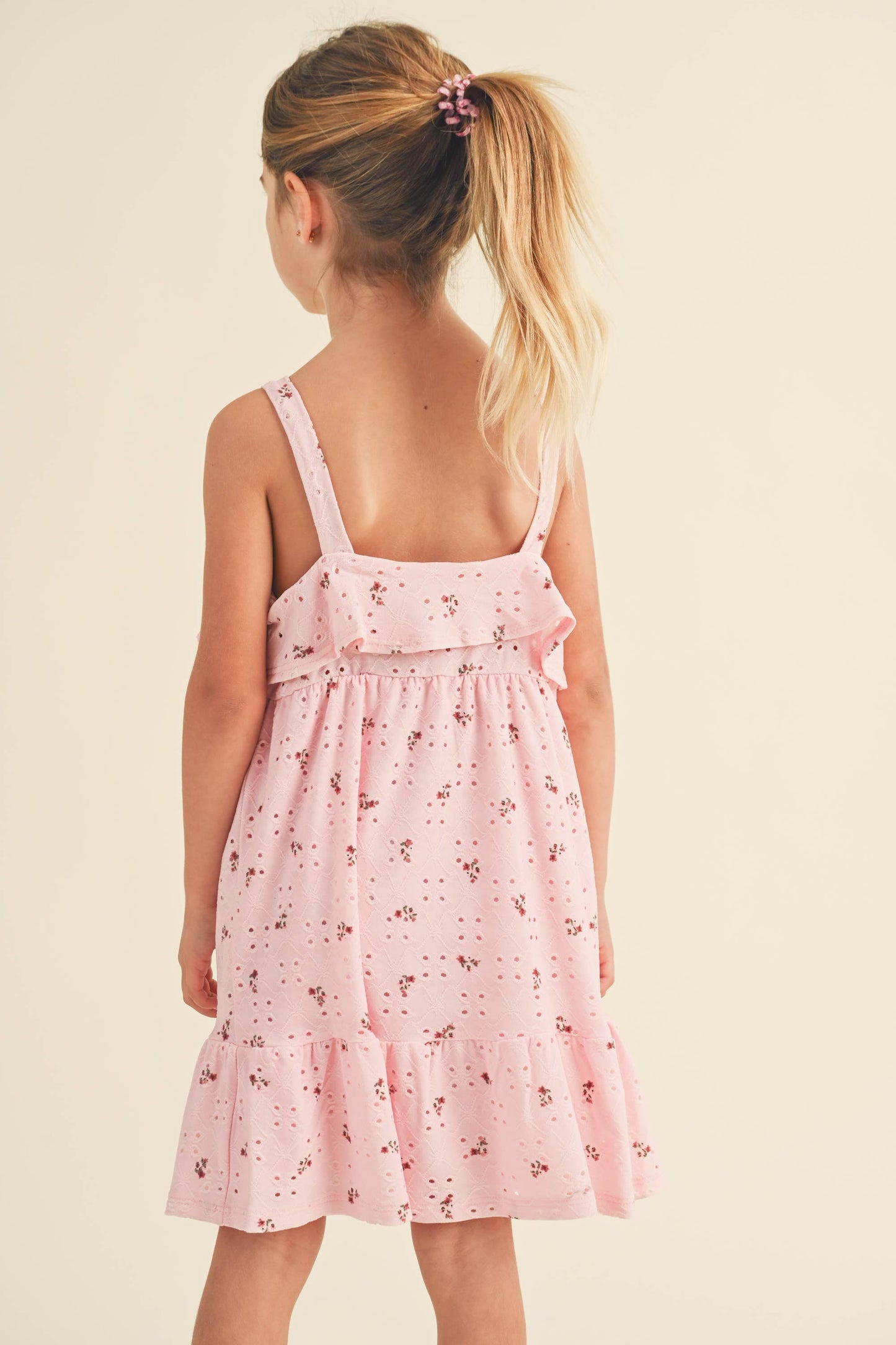 TWEEN GIRLS RUFFLE KNIT EYELET FLORAL DRESS (
