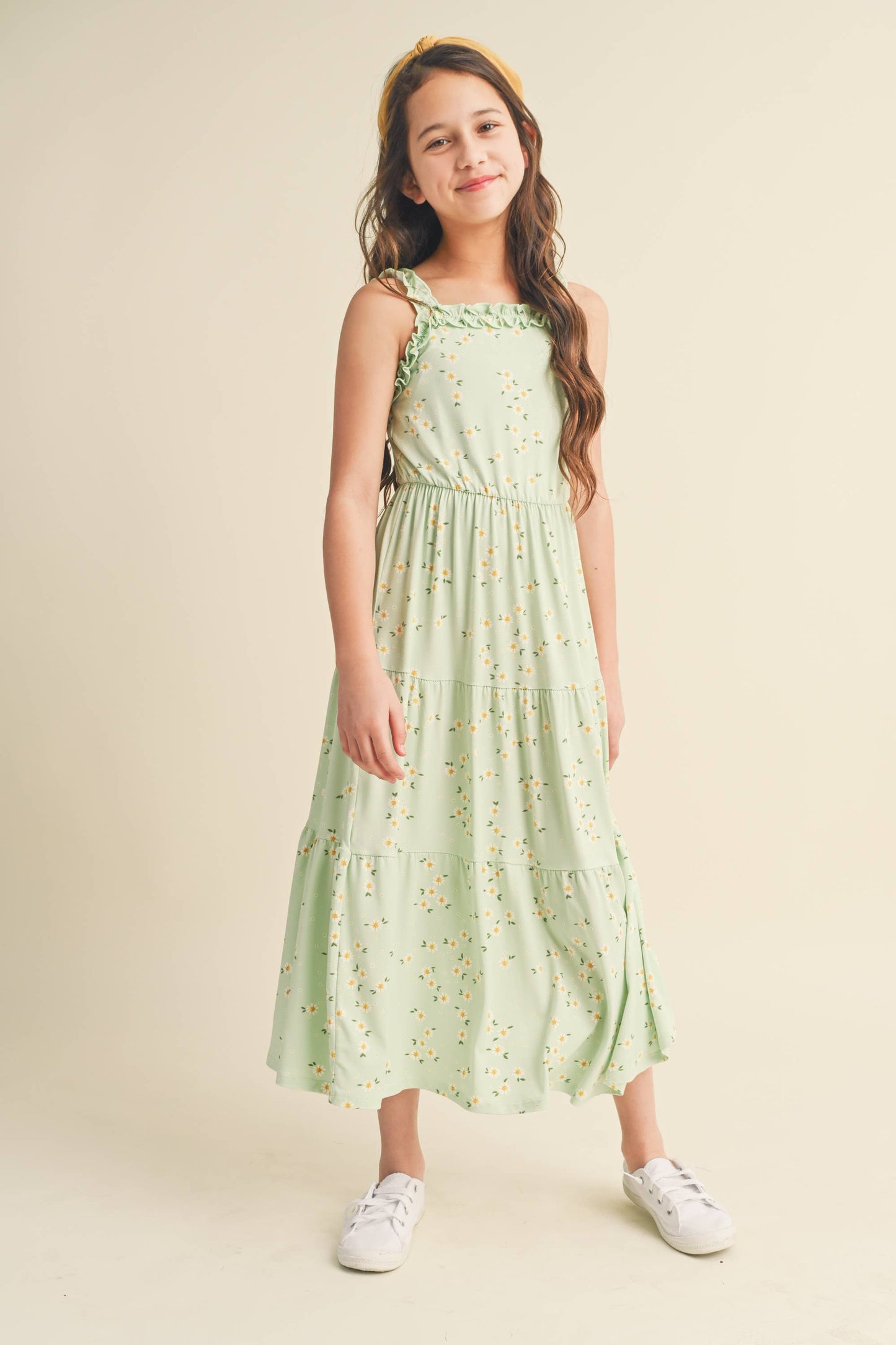 RUFFLE TIERED MAXI DRESS GREEN FLORAL