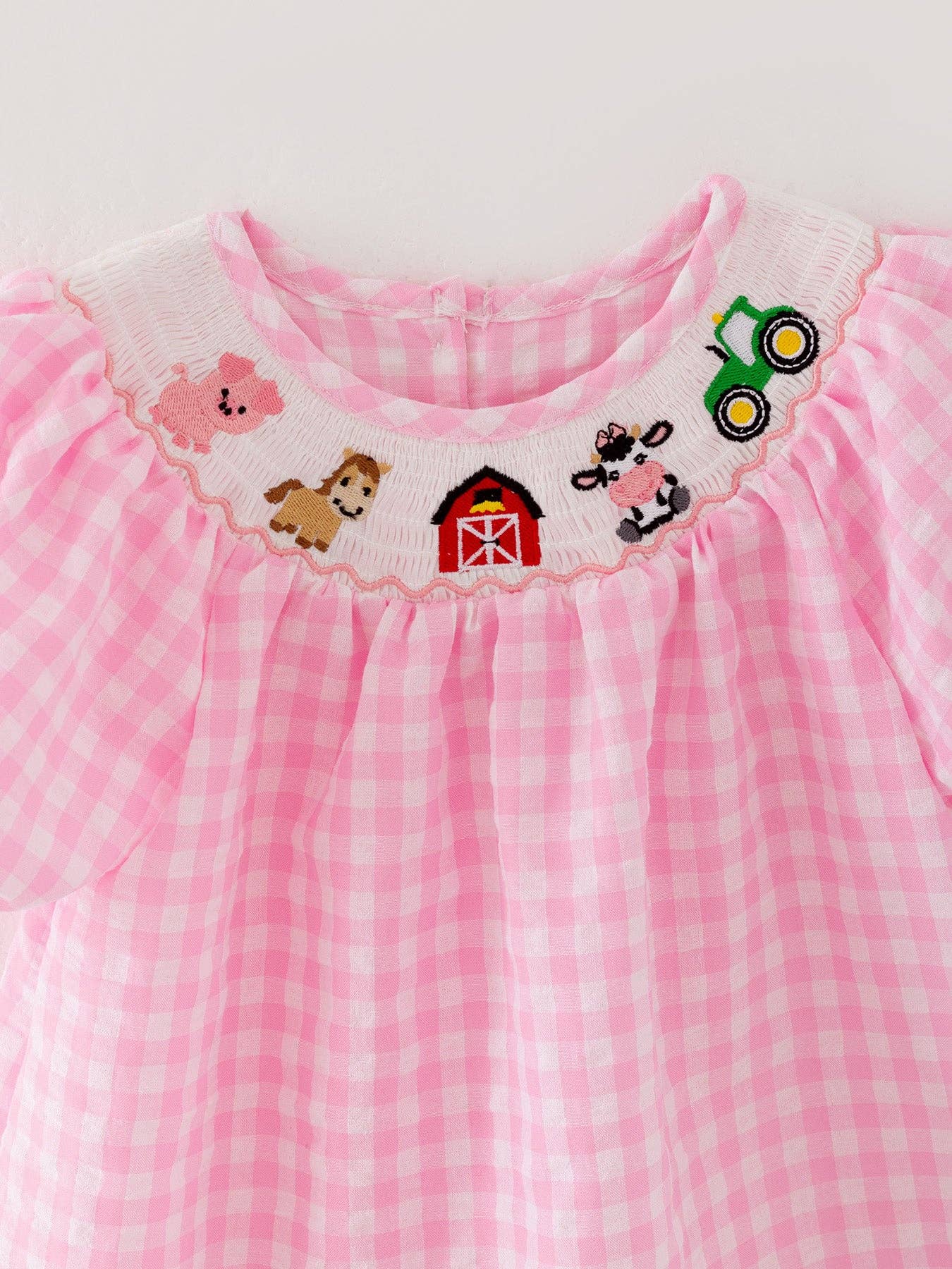 Farm Pink Smocking Embroidered Girls Dress: