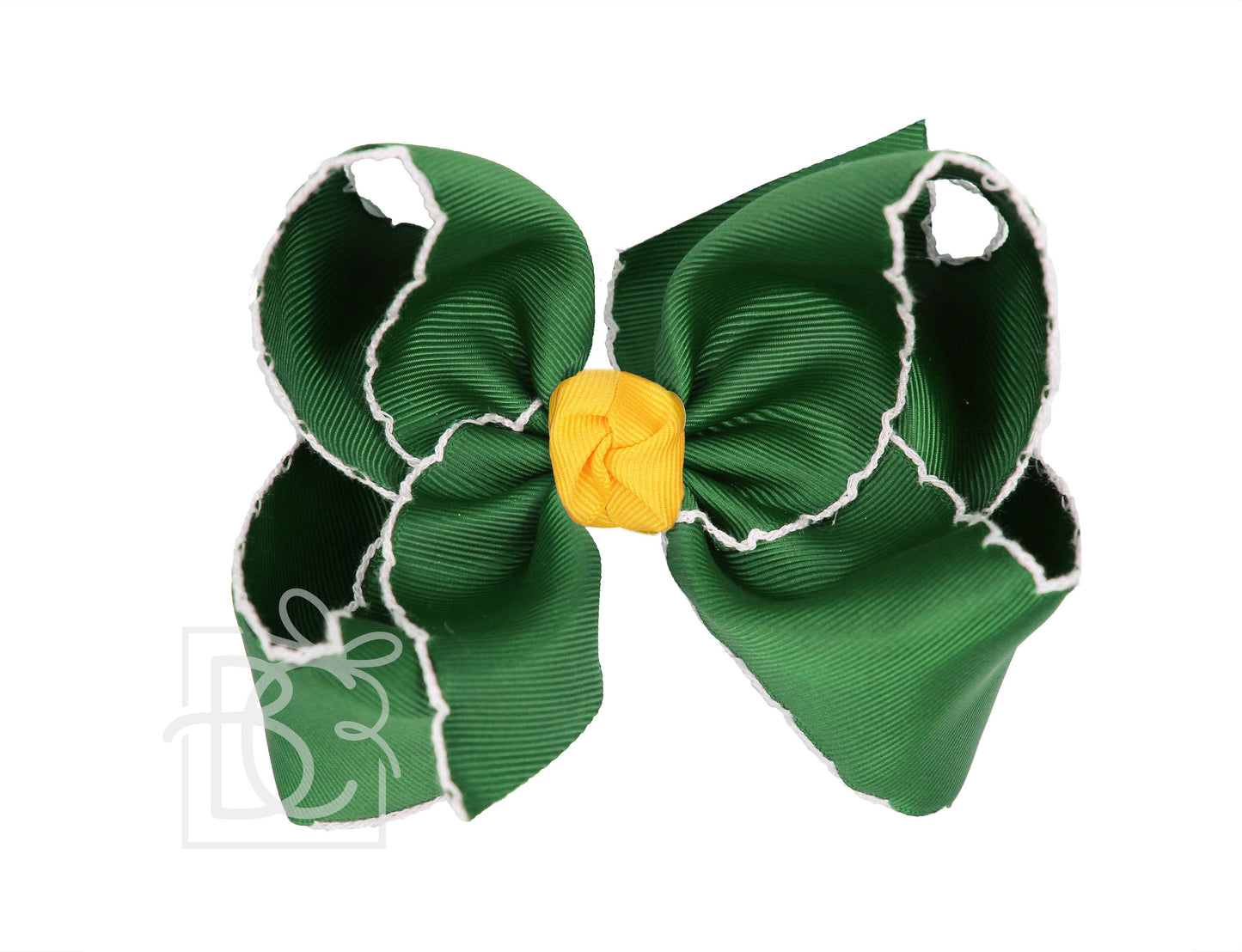 Crochet Edge Bows (Forest Green & Yellow Gold): 5" Large
