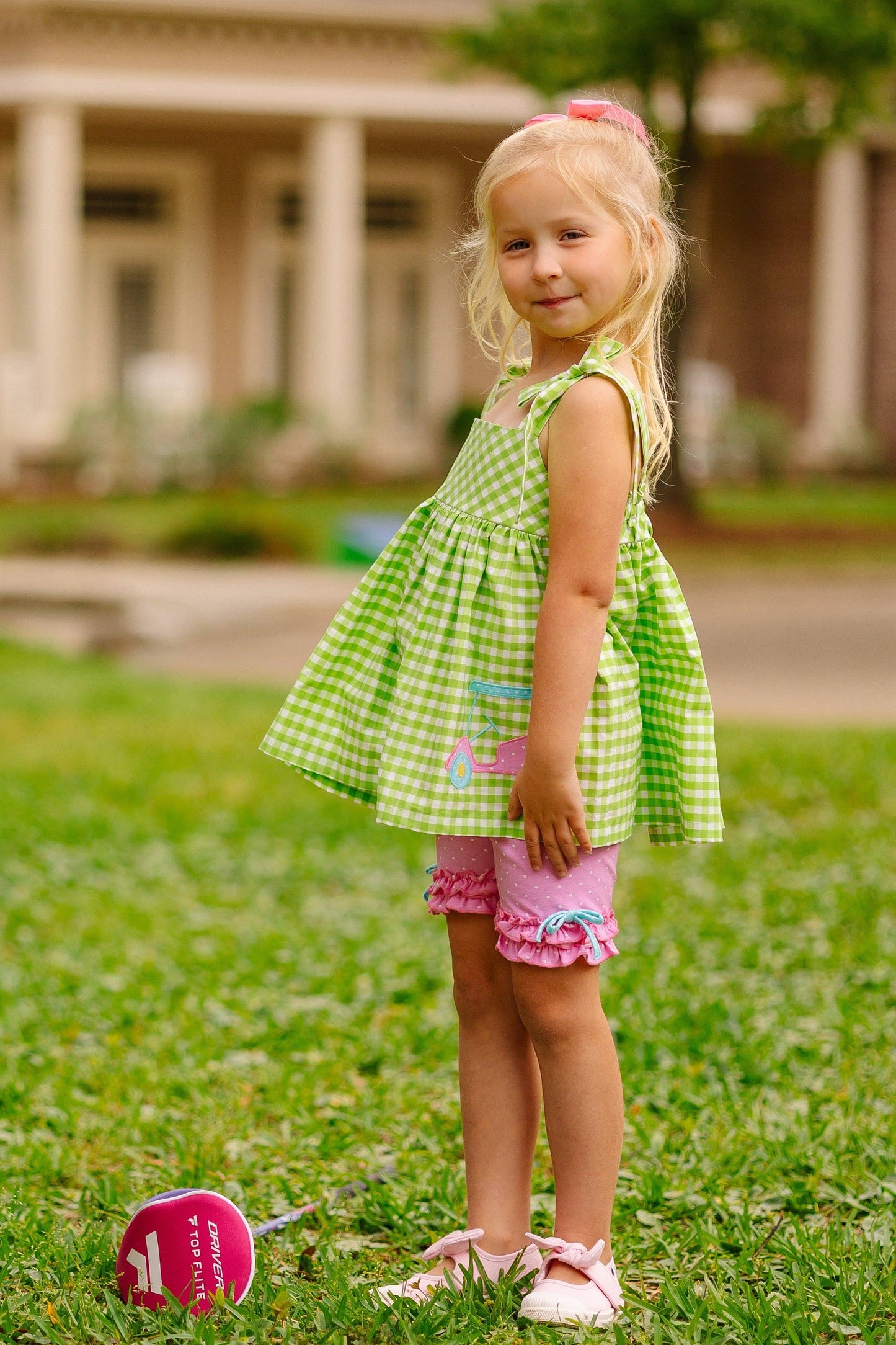 Fore! Girls Golf Tie Shoulder Top & Knit Shorts Set: